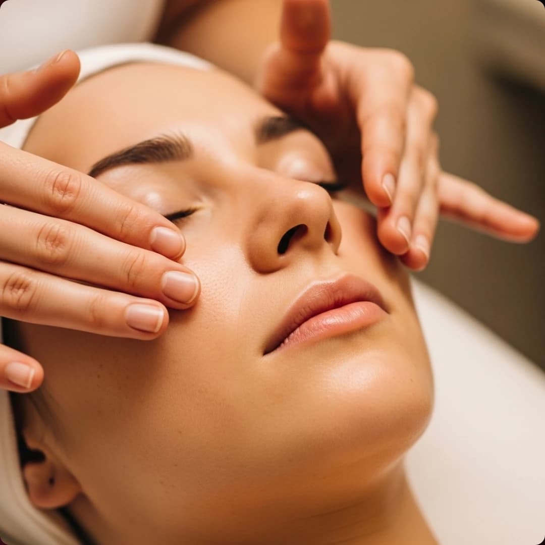 Close-up of client receiving facial treatment